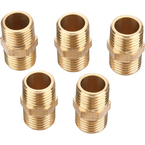 Raccord de tuyau en laiton 1/2", mamelon hexagonal, accessoire de raccordement pour tuyau d'eau (5 pièces) (1/5)
