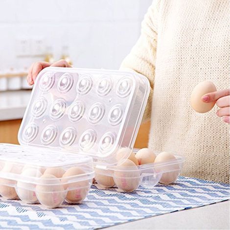 Trade Shop - Huevera De 15 Plazas Con Recipiente De Plástico Separador De Huevos -