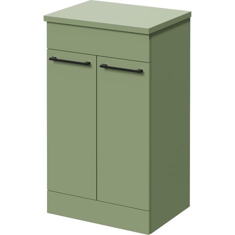 Napoli 390 Olive Green 500mm 2 Door Vanity Unit for Countertop Basins - 500mm - Matt Black 160mm Handle