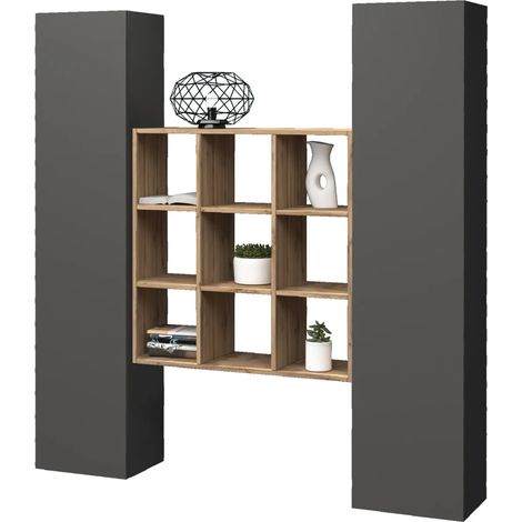 Parete Attrezzata Libreria per Soggiorno Antracite Opaco Rovere 170 cm (1/4)