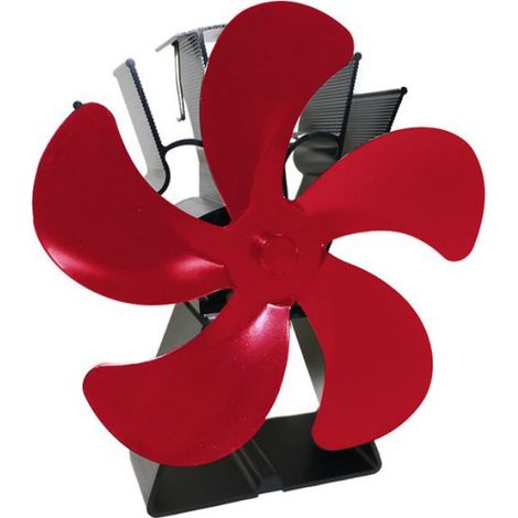 Ventilateur de poêle à bois en alliage d'aluminium, distribution de chaleur efficace, Ventilateur de cheminée à 5 pales rouge vif (1/4)