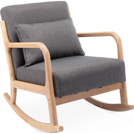 sweeek - Schaukelstuhl skandinavisches Design Holz und Stoff, Stoff, Dunkelgrau