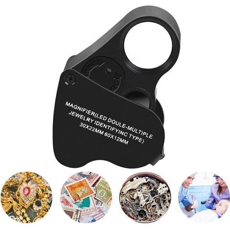 Jeweler's Loupe, Illuminated Eye Loupe for Jewelers, 30X 60X Loupe, Jewelry Loupe with UV Black Light and Bright LED Light for Diamond, Gem, Coin, Stamp, Rock (Black) (1/5)