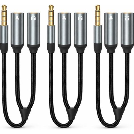 3PCS Adaptateur Double Jack 3.5mm, Prise Jack 28cm, Splitter Audio Stéréo pour Casque Micro, avec Ports Séparés pour Écouteurs et Microphone, Compatible avec PC, Tablette, Smartphone et Console de Jeu (1/5)