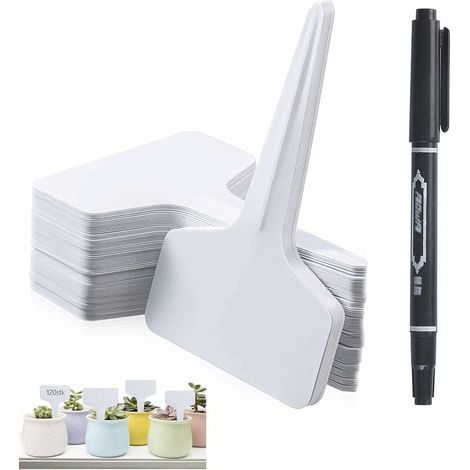 Etiquettes Plantes, Etiquette Semis,60x Etiquette Potager de type T(6 x 10 cm),imperméables étiquettes,Etiquetage Réutilisable-Contenants et Accessoires Pour Plantes. (Blanc60) (1/4)
