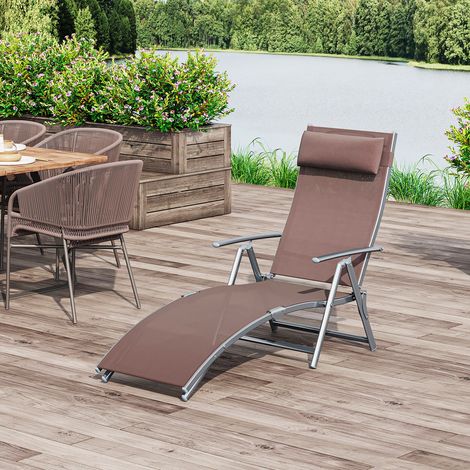 Chaise longue jardin pliante coussin dossier 7 inclinaisons - Dimensions: 137x63,5x100,5cm - Couleur: Marron