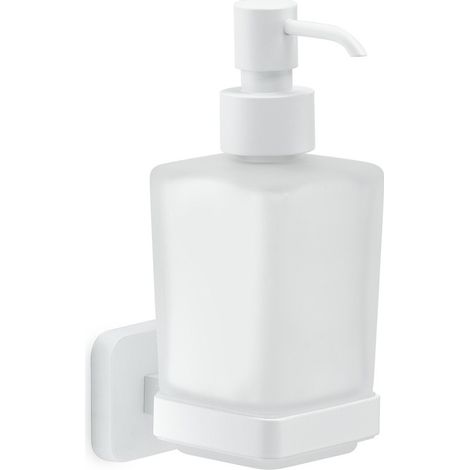 Gedy Tonga Wandseifenspender, Mattweiß, Edelstahl und Satiniertes Glas, 220 ml