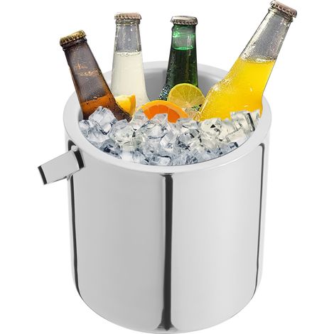YISSALE – Seau à glaçons de qualité supérieure avec couvercle - Seau à glace en acier inoxydable - 1,3 l - Double paroi isolée - Avec tamis et pince à glace - Seau à glace pour bar, fête et maison (1/5)