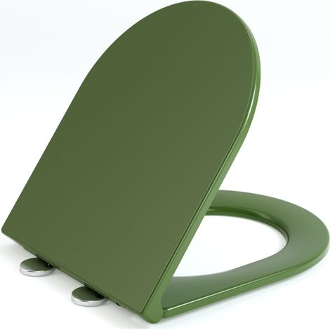 Abattant WC Forme D Allongé, Design Moderne en Thermodur - Fermeture Silencieuse Soft-Close abattant wc clipsable Haute Résistance AquaWise Vert sauge