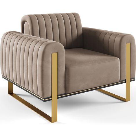 Selsey Parissa - Sessel, Samt Beige goldene Füße, 106 cm (1/5)