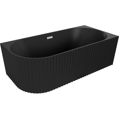 Mexen Gia bañera exenta rinconera estriada derecha 150 x 75 cm, negro mate, rebosadero níquel cepillado - 52701507571P-97 (1/3)