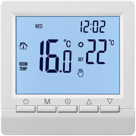 Thermostat intelligent mural pour chaudière à eau – Alimentation par 2 piles 5V – Affichage numérique LCD – Fonction antigel et verrouillage enfant (1/4)
