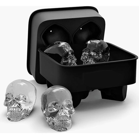 Le moule à glaçons en silicone en forme de crâne 3D avec couvercle permet de réaliser 4 crânes réalistes, parfaits pour toutes les boissons.