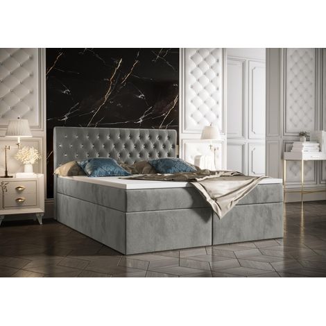 Lit Boxspring Monett - Gris Clair - 160x200 Cm - Lit Double - Design Moderne - Matelas À Ressorts Bonnell (1/5)