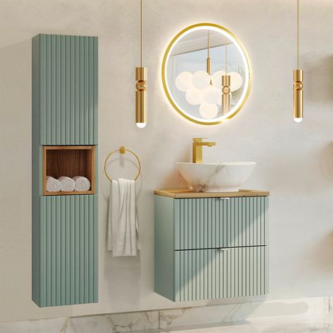 Set di mobili da bagno con lavabo Jade verde e marrone 60cm (1/5)