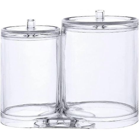 Distributeur de cotons-tiges en acrylique, double compartiment de salle de bain, distributeur pour cotons-tiges et disques de coton, support avec couvercle pour rangement de salle de bain (transparent (1/5)
