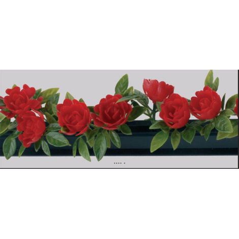 Barrette 12 séparateurs socle Noir L25cm fleurs roses rouges plastique