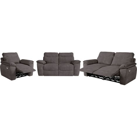 Canapés de relaxation ROSS électriques 3 et 2 places et fauteuil en velours côtelé - Gris (1/5)
