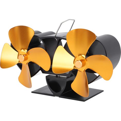 Ofenventilator, wärmebetrieben, Aluminiumlegierung, 4 Flügel, Doppelkopf, Kaminventilator als Ersatzteil, Gold (1/5)
