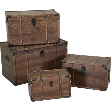 Set 4 Baule in legno e Similpelle marrone rettangolare (1/3)
