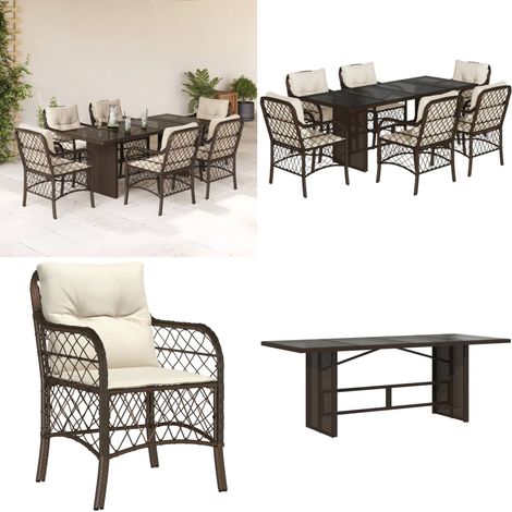 7-tlg. Garten-Essgruppe mit Kissen Braun Poly Rattan - Gartentisch - Gartenstuhl - Gartenmöbelset - Outdoor Möbel - Rattan Gartenmöbel - Home & Living (1/5)