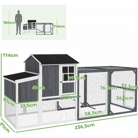 Hühnerstall mit Auslauf für 3-4 Hühner, 3-tlg. Nistkasten, 1,9 m² Fläche, Tannenholz, Grau (1/5)