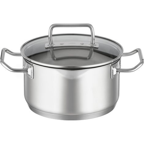Faitout - Récipient de Cuisson Universel en Inox 18/10 avec Couvercle en Verre, Bec Verseur et Graduation Intérieure - Compatible Induction et Lave-Vaisselle, 20 cm (1/5)