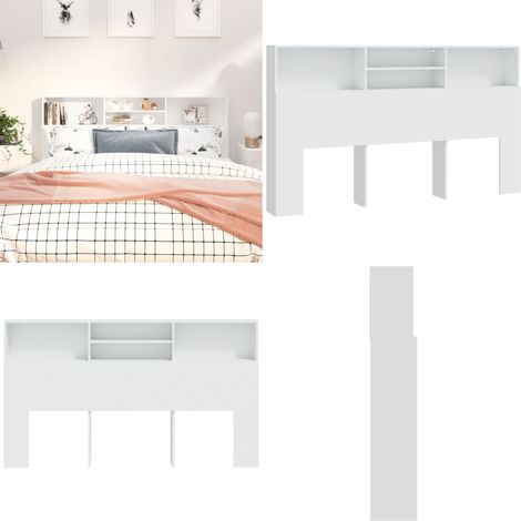 Bett-Kopfteil mit Ablagen Weiß 180x19x103,5 cm - Bett-Kopfteil - Holzwerkstoff - Weißer Bettkopf - Regal-Kopfteil - Nachttisch-Kombination - Home & Living (1/5)