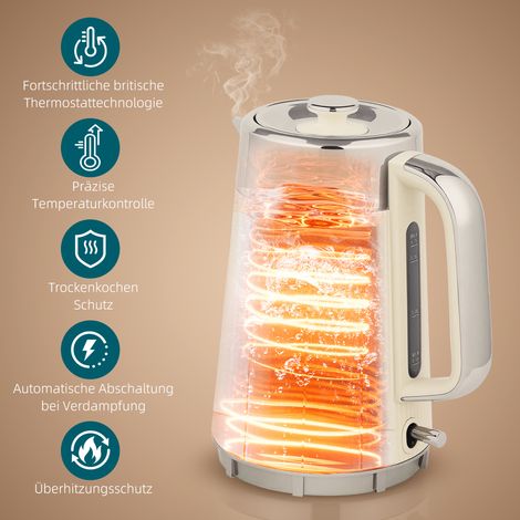 Bouilloire 2200W 1,7L chauffe rapide, filtre anti-calcaire + grille-pain 4 fentes 7 niveaux de grill, teinte crème. (1/4)