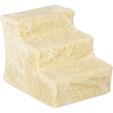 Échelle pour animaux 3 marches 60x35x44 cm avec revêtement en peluche beige pour petits chiens et chats jusqu’à 4 kg (1/5)