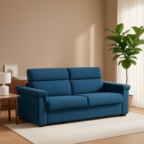 Dmora - Sofá cama 2 plazas Brusasco, Sofá convertible para salón, acolchado, desenfundable, calidad 100% Made in Italy, 205x95 h100 cm, Azul (1/5)