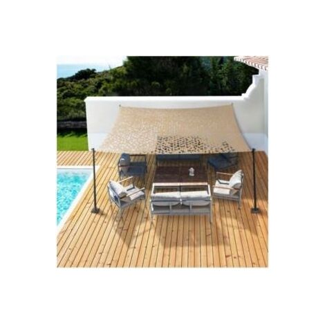 Cyslmuk – Voile d'ombrage rectangulaire 2x3m – Polyester ajouré anti-UV – Motif camouflage sable – Système de fixation facile (1/5)