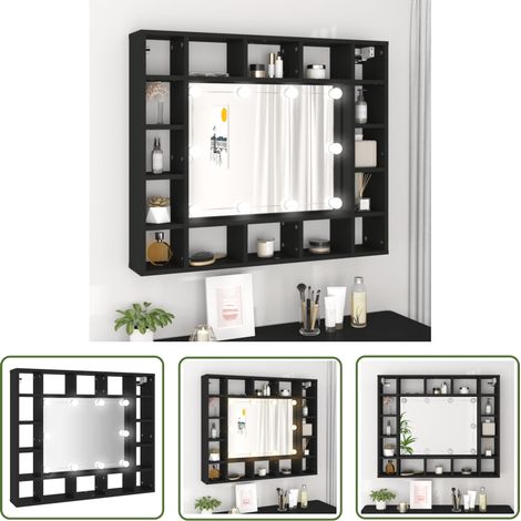 The Living Store Armoire à miroir à LED noir 91x15x76,5 cm - Armoire À Maquillage - Miroir Led - Meuble De Salle De Bain - Organisation Maquillage - Rangement Cosmétiques (1/5)