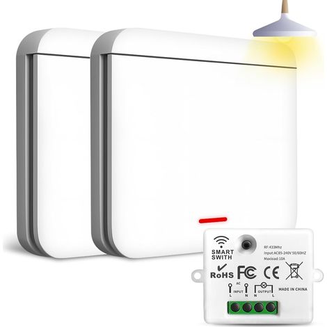 433Mhz Interrupteur D'éclairage Sans Fil, Interrupteur Va et Vient Sans Fil avec Récepteur- 2200W/10A, Commutateur Mural Intelligent sansFil (Kit 2 interrupteurs + 1 récepteurs) (1/5)