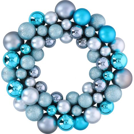 Ghirlanda Natalizia con Palline per Porta Corona di Natale 55 Sfere Blu Argento (1/4)