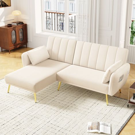 Canapé d’angle convertible en L avec méridienne, canapé-lit moderne pour salon ou chambre d’amis, velours beige (1/5)