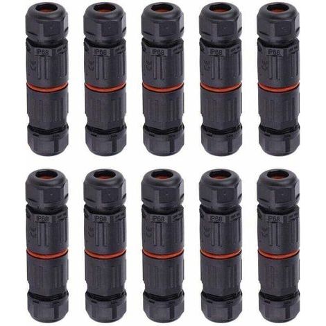 10 PCS IP68 Etanche Connecteur de Câble Electrique, Femelle 3 Broches Connecteurs Etanches Prise de Courant Extérieure Raccord de Connecteur Fil Etanche (1/4)