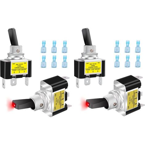 4pcs Rocker Switch with Red LED ON OFF Switch 12v 30a 3 Terminals Toggle Switch 2 Position SPST for Car Truck Boat ASW-07D-2-R-DZ (1/5)