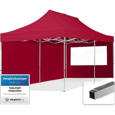 TOOLPORT Gazebo Pieghevole Giardino 3x6m - 2 laterali Alluminio Telo Repelente al agua Padiglione Mercati Sagre rosso (1/5)