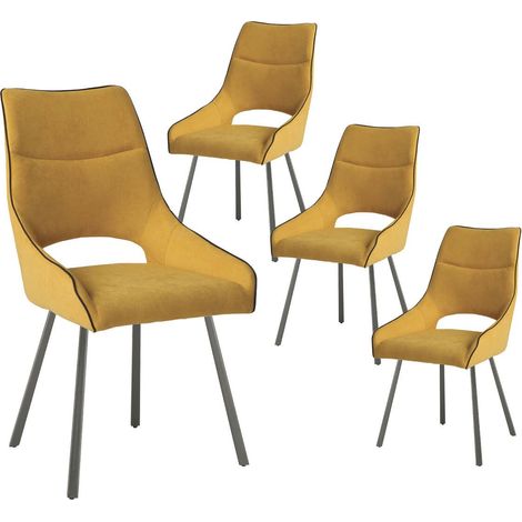 Lot de 4 chaises tissu coloris jaune pieds métal laqué gris - SILOUAN (1/4)