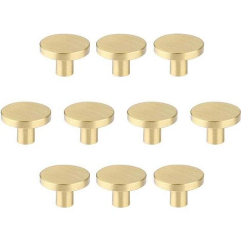 Boutons de meubles en laiton brossé, boutons de tiroir de commode dorés pour placards, couloirs, salles de bains et cuisines, paquet de 10 (champignon de 30 mm) (1/4)