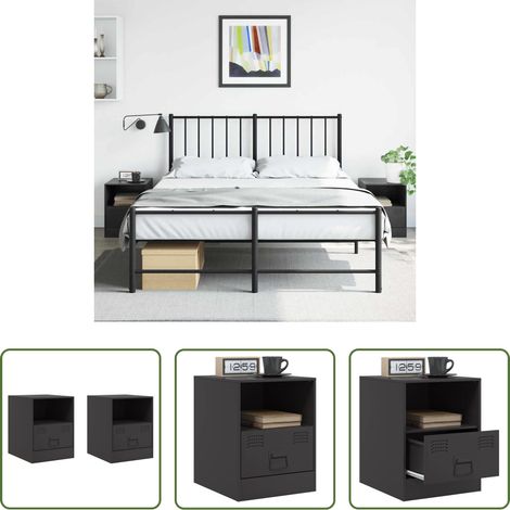 vidaXL Nachttisch Stahl - Nachttische 2 Stk. Schwarz 34,5x39x44 cm Stahl (1/5)