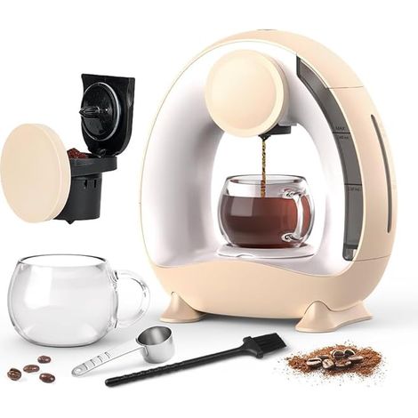 Cafetière à usage unique avec filtre à café moulu, cafetière Americano Mini cafetière/théière à une tasse, contrôle à une touche, 4-8 oz de tailles d'infusion (Champagne)