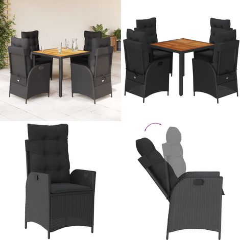 5-tlg. Garten-Essgruppe mit Kissen Schwarz Poly Rattan - Gartentisch - Gartensessel (1/5)