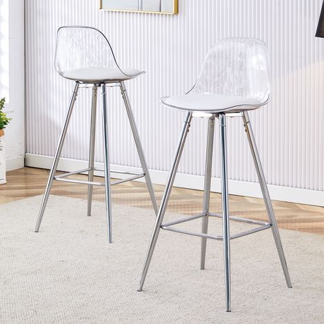Chaise Transparente  Lot de 2 Dossier Translucide Métal Argent Moderne