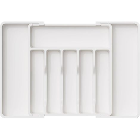 Tiroir à couverts extensible, plateau à ustensiles de cuisine, sans BPA, rangement réglable en plastique pour cuillères, fourchettes et couteaux, grand format, blanc (1/5)