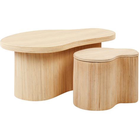 Conjunto de 2 mesas de centro con almacenaje de ratán estilo boho con tablero natural Salanti