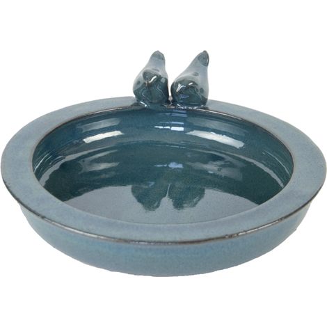 Bain oiseaux rond - L 32,9 cm x l 30,7 cm x H 10,9 cm - Bleu pétrole - Livraison gratuite (1/2)