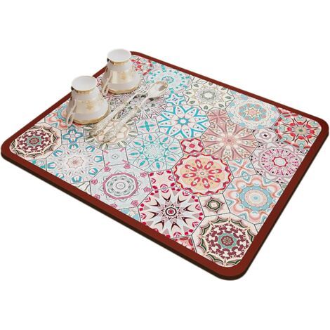 HOXILEELEO - Tapis égouttoir à vaisselle (40 x 50 cm, rouge), tapis absorbant en nanofibres à séchage rapide, tapis de séchage absorbant pour les plans de travail de cuisine et de restaurant (1/5)