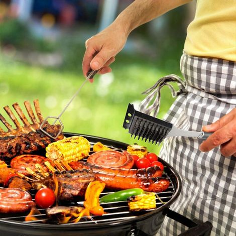 Brosse et grattoir pour barbecue, poils en acier inoxydable, nettoyage sûr (1/4)